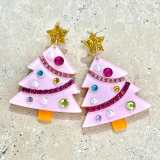 Acrylic Pink Christmas Earrings