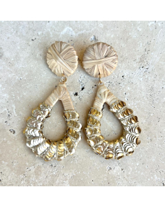 Raffia and Gold Beaded Earrings