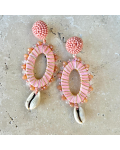 Apricot Pink Beaded Shell Earrings