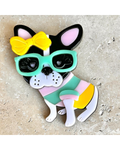 Frenchie in Sunnies Brooch - Acrylic