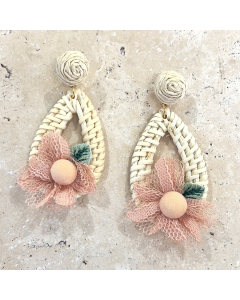 Rattan Earrings Pink