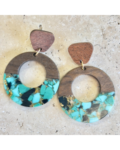 Wooden and Acylic Earrings Aqua