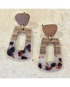 Wooden and acrylic earrings  Black and White