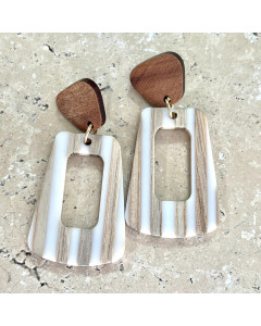 Wooden and Acrylic earrings  Beige and White