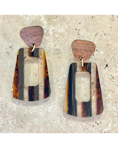 Wooden and Acrylic Earrings  Orange and brown