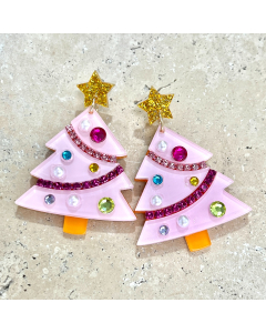 Acrylic Pink Christmas Earrings