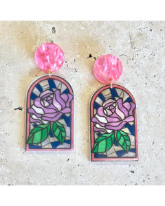 Acrylic Pink Flower Earrings