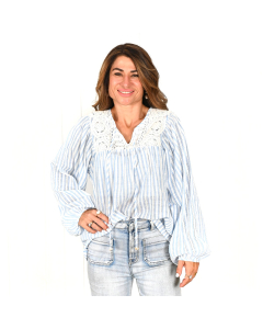 "Ava" Blue & White Stripe Long Sleeve Top