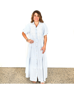 "Abigail" Tiered Maxi dress - Blue & White Stripe