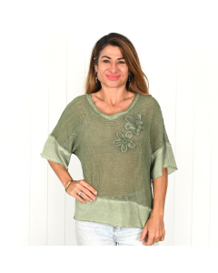 "Alexandria" Cotton Linen Open Weave Top