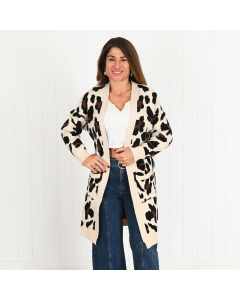 Amanda Cream and leopard print longline Cardigan