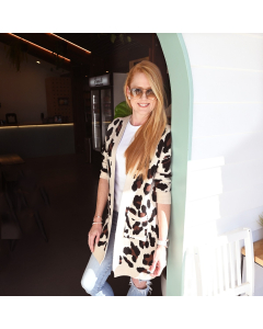 Amanda Cream and leopard print longline Cardigan