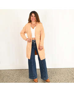 Zoey Camel coloured Cardigan with beige embroidery