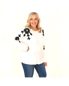 Audrey Cream jumper with black embroidery