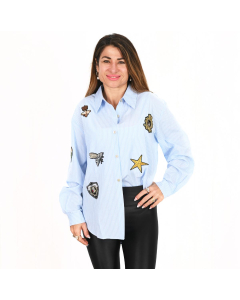 Julia Long Sleeve blue stripe Shirt 