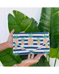 Blue Stripe Pineapple Beaded Clutch