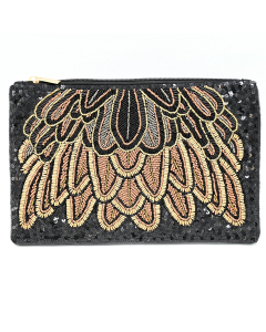 Black Feather Beaded Clutch