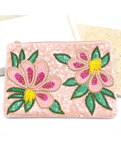 Beaded pink clutch with flowers