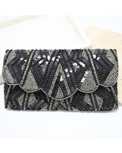 Beaded black and grey clutch