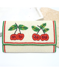 Beaded cream clutch with cherries 