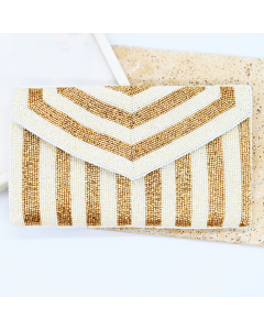 White and Gold Beaded Clutch