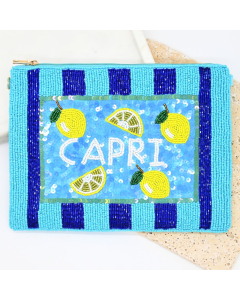 Capri Blue Beaded Clutch