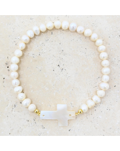 JEU-B Gold and pearl Bracelet with cross