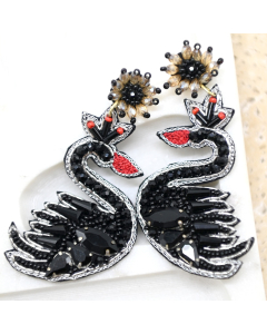 Beaded black swan earrings