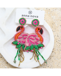 Beaded flamingo earrings