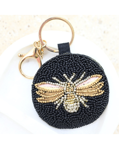 Black Bee Beaded Bag  Charm / Keyring