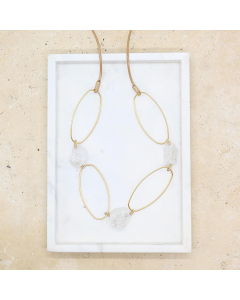 Natural stone beads and metal rings necklace