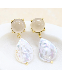 Pearl and Clear Stone Earrings