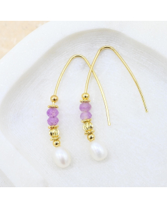 Purple Small Beaded Pearl Earrings