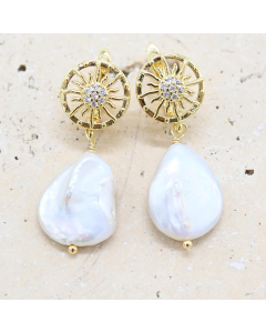 Diamante Sun with Pearl Earrings