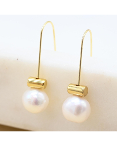 Simple Gold Pearl Earrings on Hook