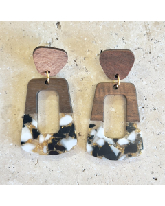 Wooden and Acrylic earrings Gold and Black 