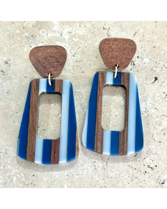 Wooden and Acrylic earrings  Blue and white